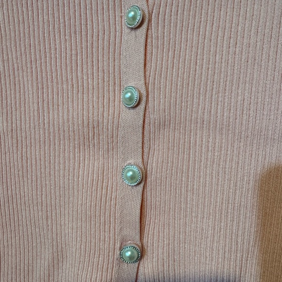 Pink Button-Up Ribbed Women's Top - Picture 2 of 3